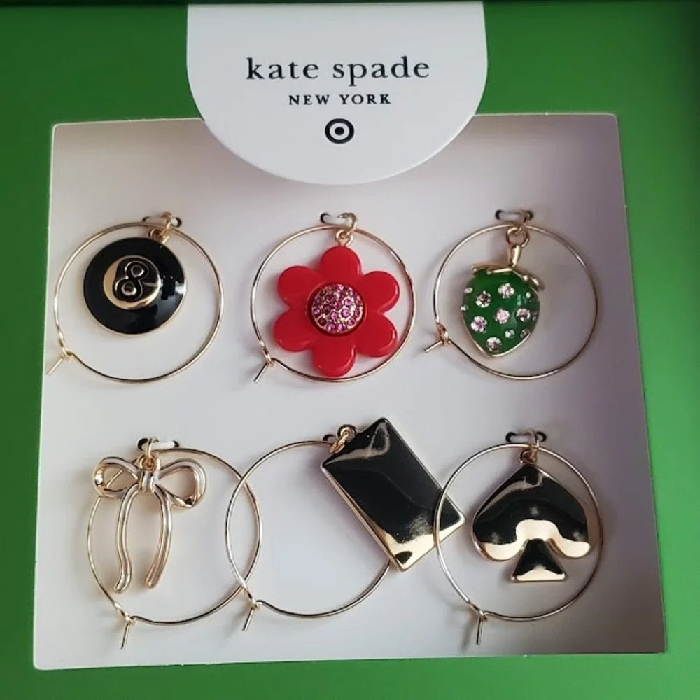 Kate Spade New York x Target Wine Charm Set 6 Count Enamel Gold Tone New in Box